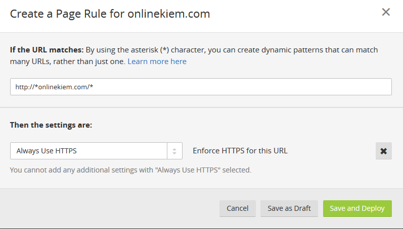 bộ lọc trang chuyển về giao thức https ở CloudFlare