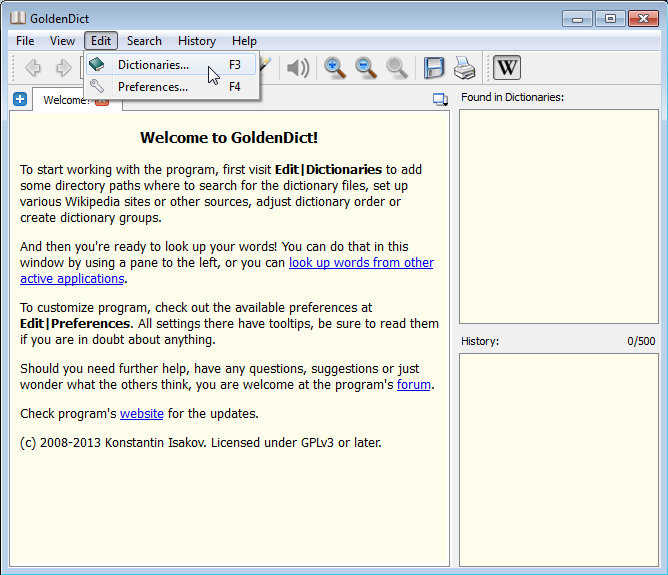 F3 to open Dictionaries